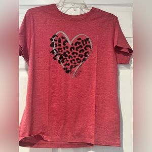 Cheetah Heart Shirt, Size XL, NWOT, Pink Rose Color